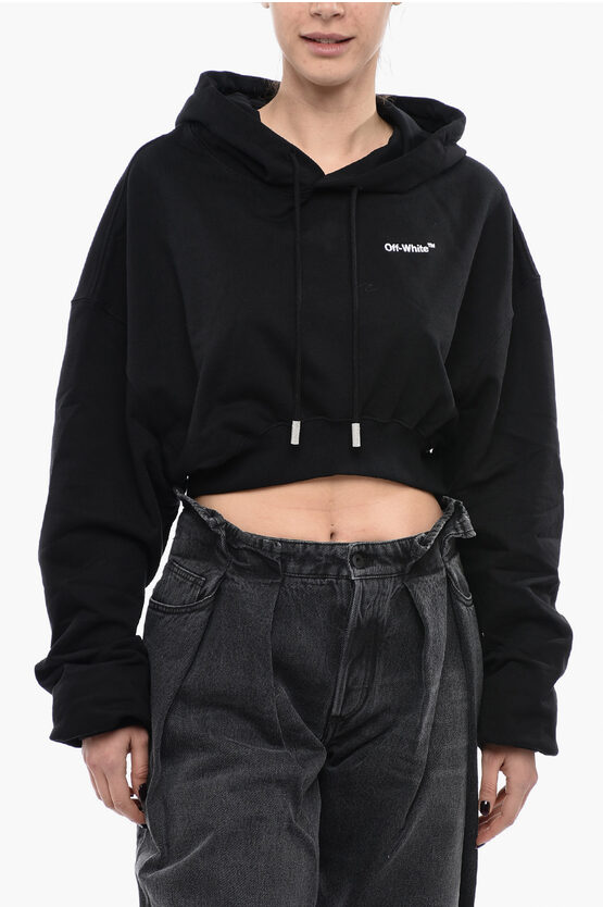 Shop Off-white Brushed Cotton Cropped For All Hoodie