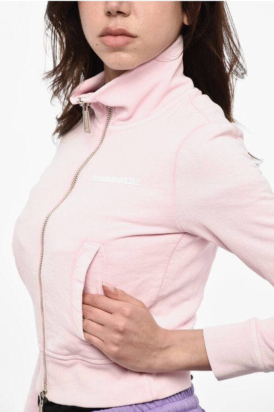 Brushed Cotton Cropped Zipped Sweatshirt