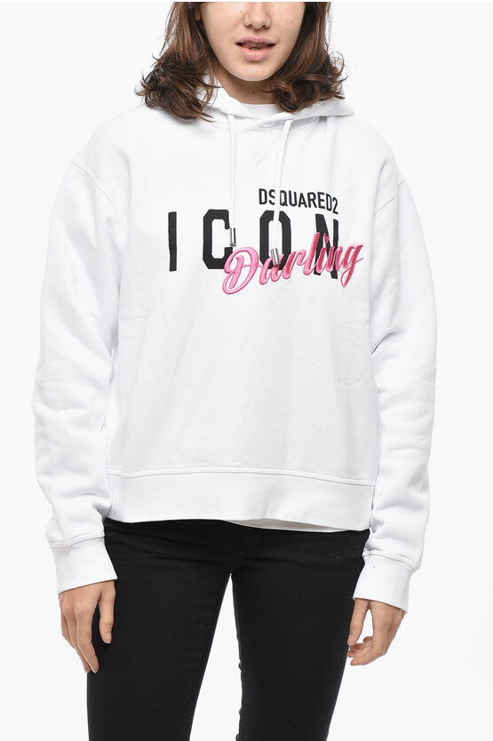 Dsquared2 Brushed Cotton D2 Darling Hoodie With Print And Embroidery In White