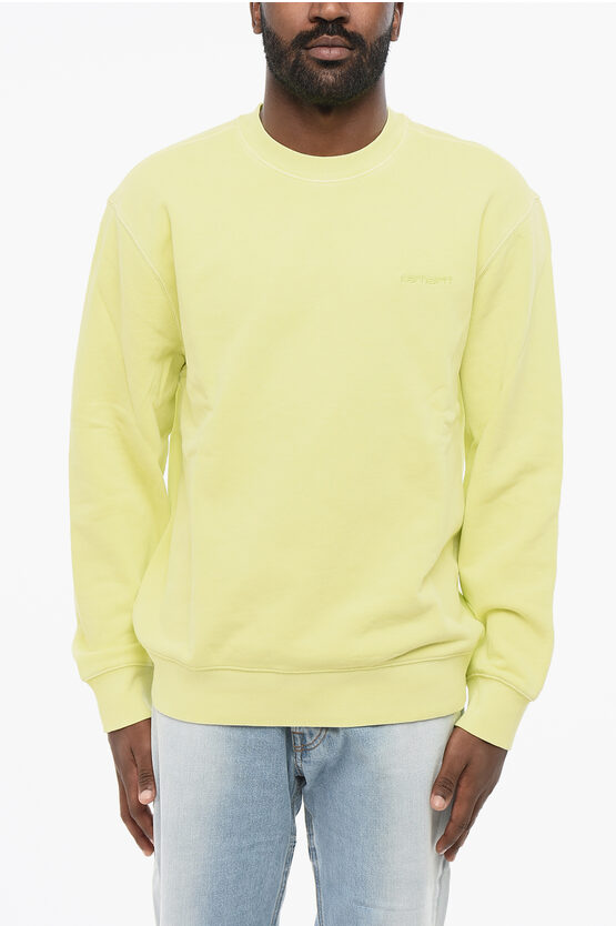 Carhartt Brushed Cotton Duster Script Crew-neck Sweatshirt With Embro In Green