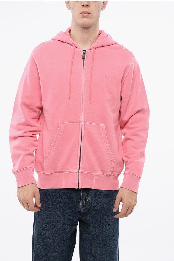 Carhartt Brushed Cotton Duster Script Sweatshirt With Zip Closure In Pink