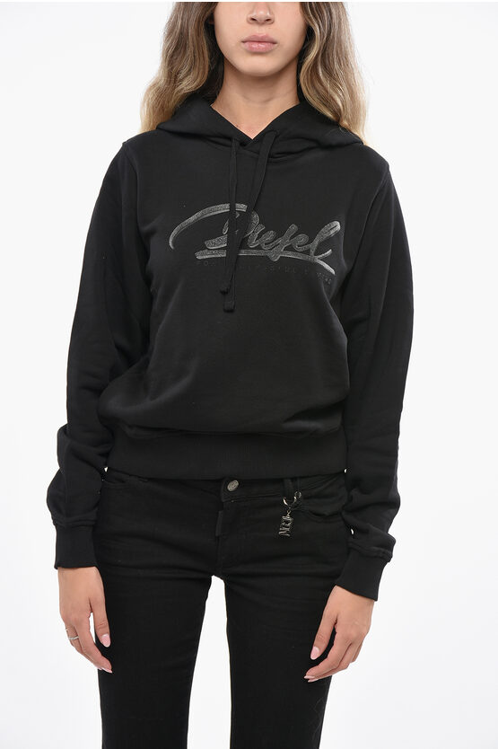 Diesel Brushed Cotton F-reggy Hoodie With Contrasting Logo In Black