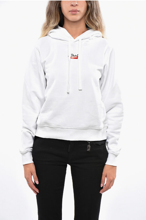Diesel Brushed Cotton F-reggy Hoodie With Contrasting Logo In White