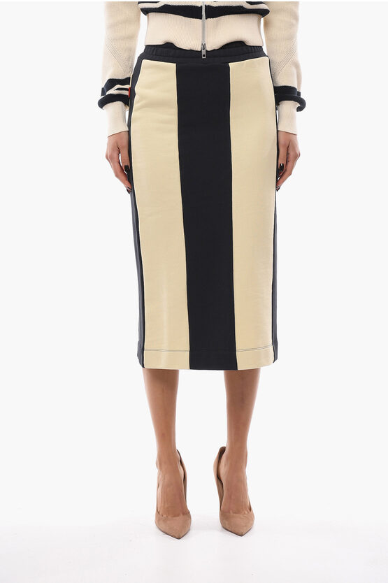 Sunnei Brushed Cotton Fleece Pencil Skirt With Awning Pattern In Neutral