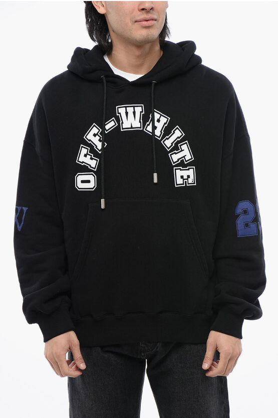 Off-white Brushed Cotton Football Printed Hoodie