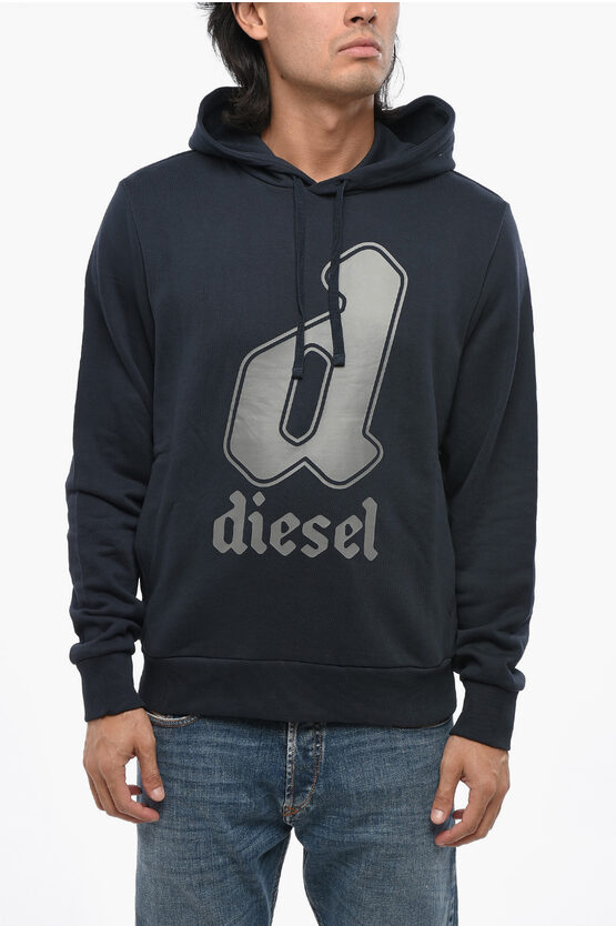 Diesel Brushed Cotton Ginnout Hoodie With Printed Logo In Black