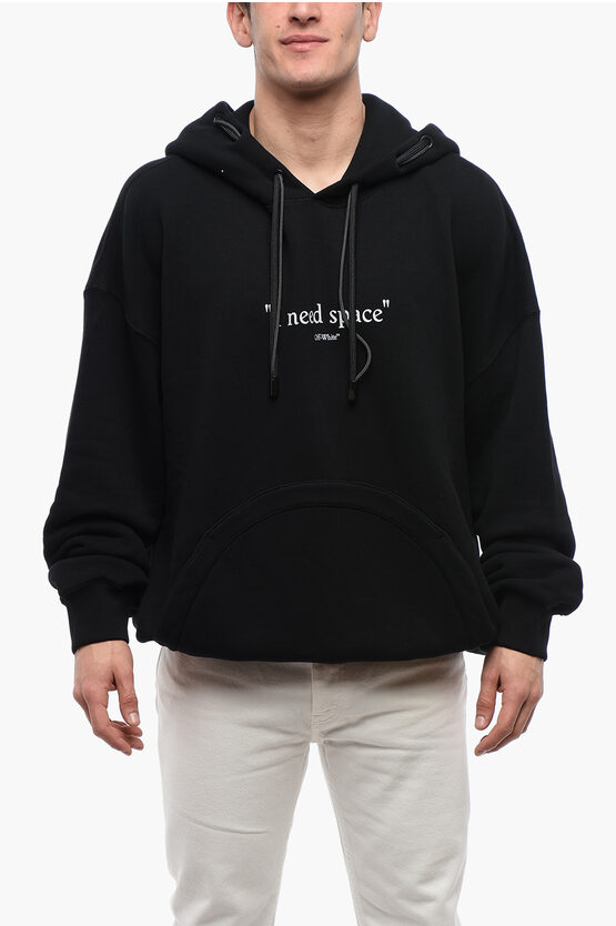 Off-White Brushed Cotton GIVE ME SPACE Hoodie With Eyelet Details