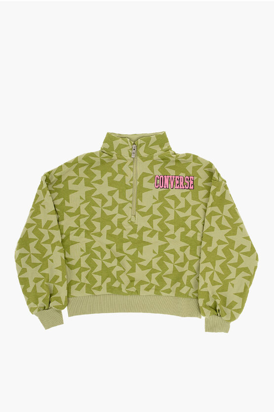 Converse Brushed Cotton Half Zip Printed Sweatshirt In Green