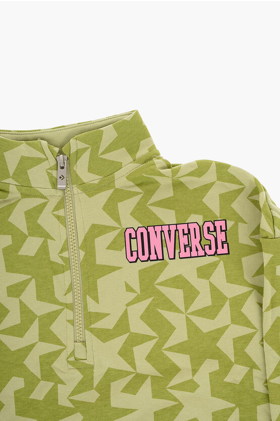 Brushed Cotton Half Zip Printed Sweatshirt