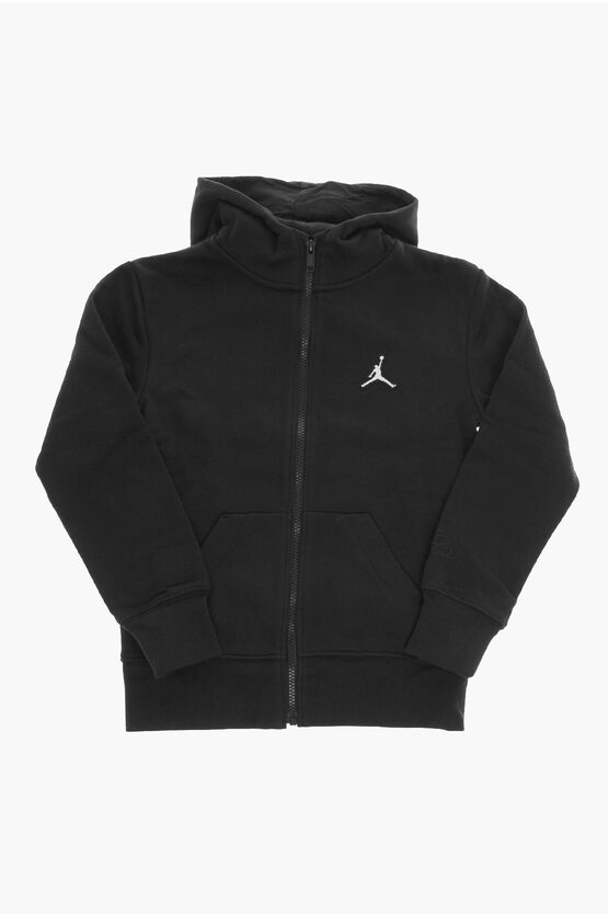 Brushed Cotton Hooded Sweatshirt with Zip Closure