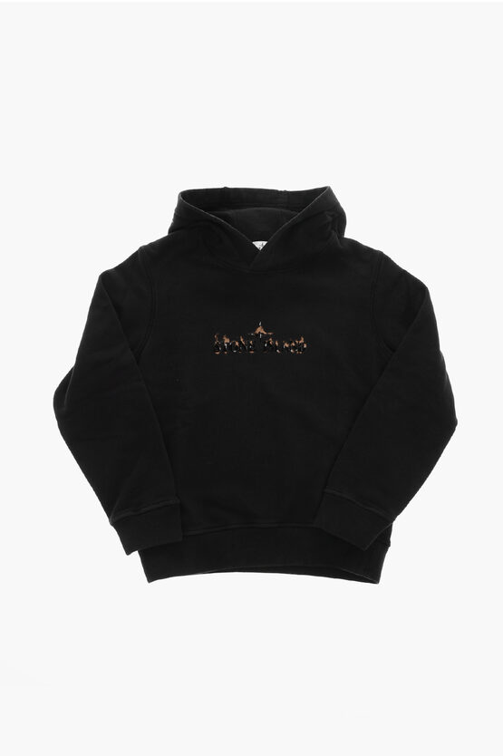 Brushed Cotton Hoodie with Contrasting Logo