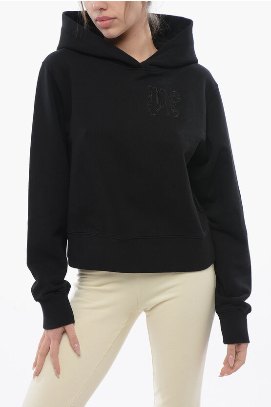 Palm Angels Brushed Cotton Hoodie With Embroidered Hoodie In Black