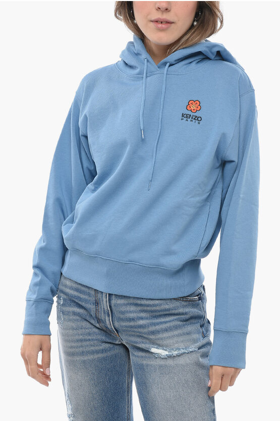 Shop Kenzo Brushed Cotton Hoodie With Embroidered Logo