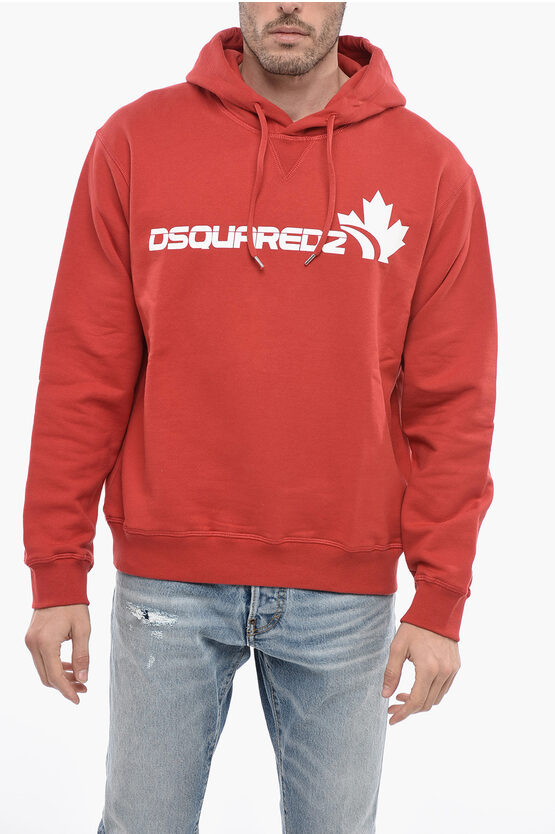 Dsquared2 Brushed Cotton Hoodie With Front Logo In Red