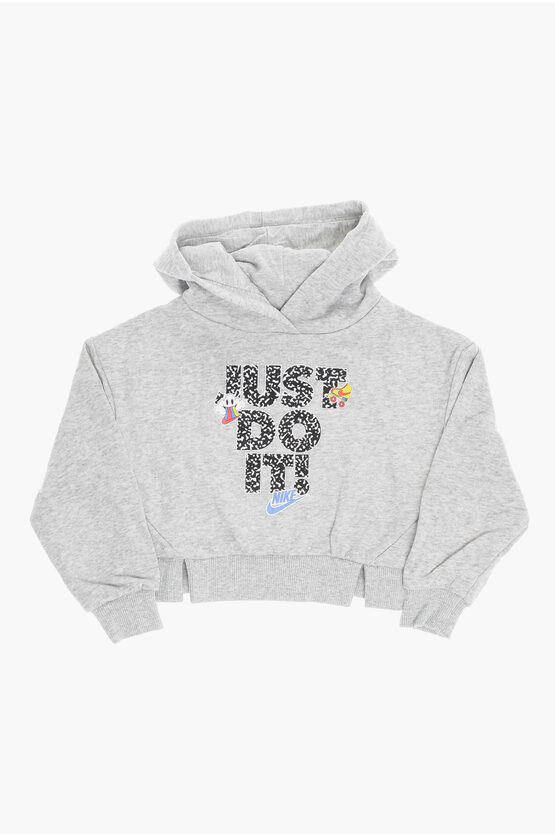 Nike Brushed Cotton Hoodie With Front Print In Gray
