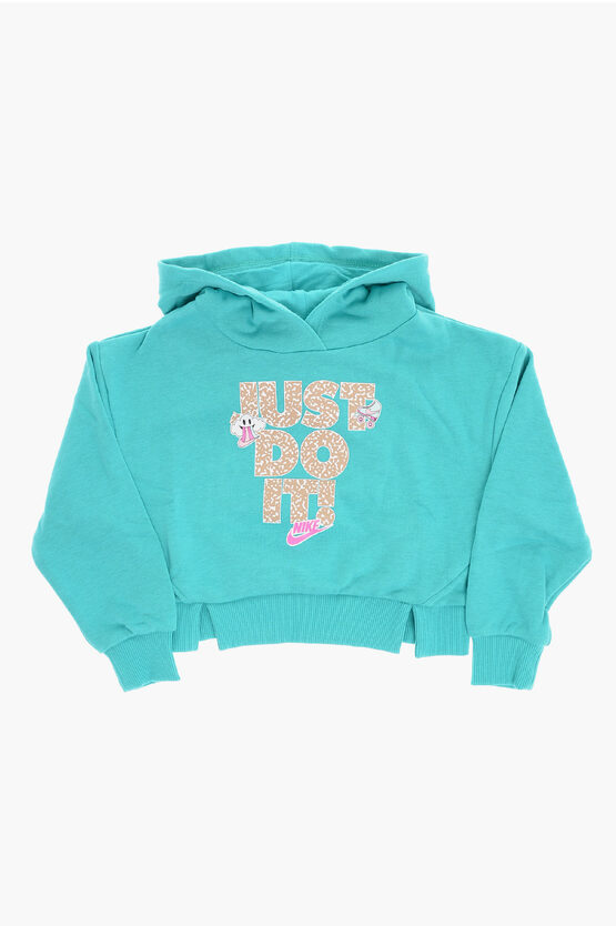 Nike Brushed Cotton Hoodie With Front Print In Blue