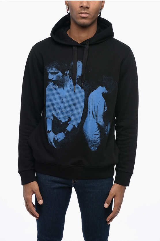 Burberry Brushed Cotton Hoodie With Front Print In Black