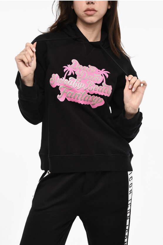Dsquared2 Brushed Cotton Hoodie With Glittered Print