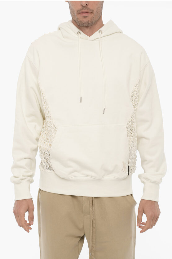 Andersson Bell Brushed Cotton Hoodie With Lace Insert In Neutral