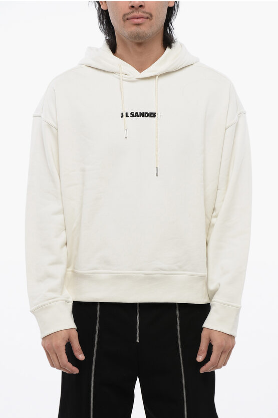 パーカー・フーディ Jil Sander Brushed Cotton Hoodie With Logo Print Jil Sander Brushed Cotton Hoodie With Logo Print men