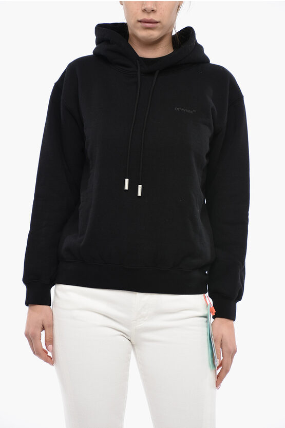 Off-white Brushed Cotton Hoodie With Printed Logo In Black