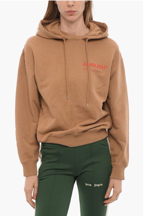 Shop Ambush Brushed Cotton Hoodie With Printed Logo