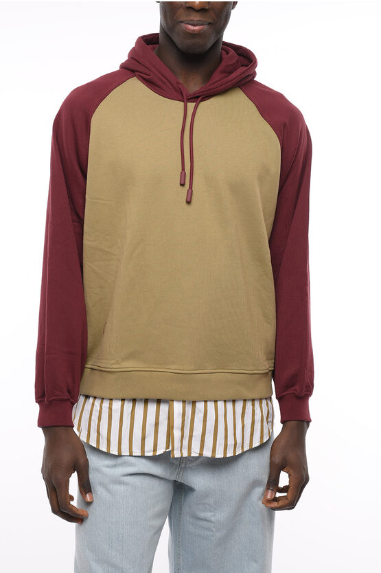 Sunnei Brushed Cotton Hoodie With Shirt Detail In Brown