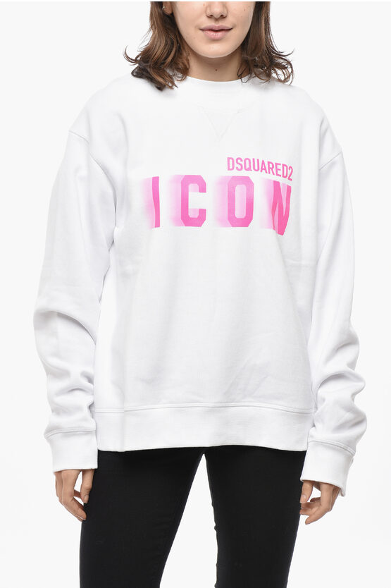 Dsquared2 Brushed Cotton Icon Crew Neck Sweatshirt In White