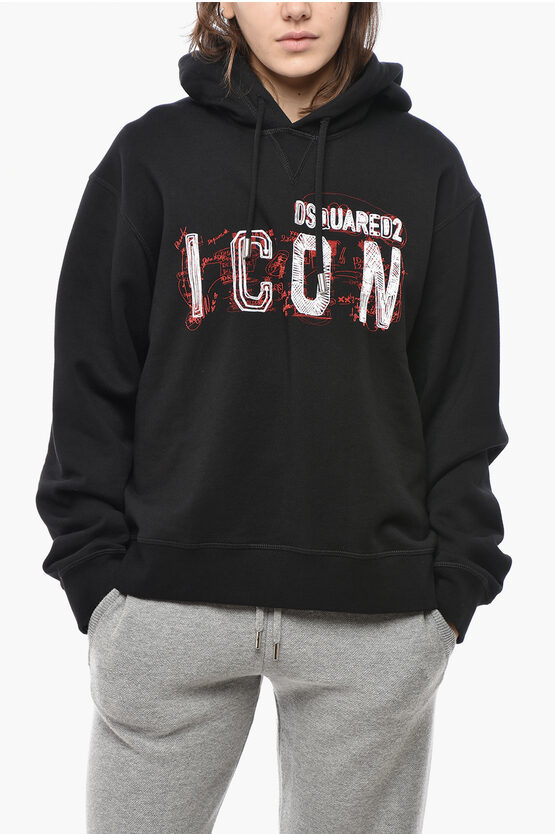 Dsquared2 Brushed Cotton Icon Hoodie With Embossed Print In Multi