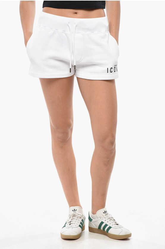 Dsquared2 Brushed Cotton Icon Shorts With Drawstring In White