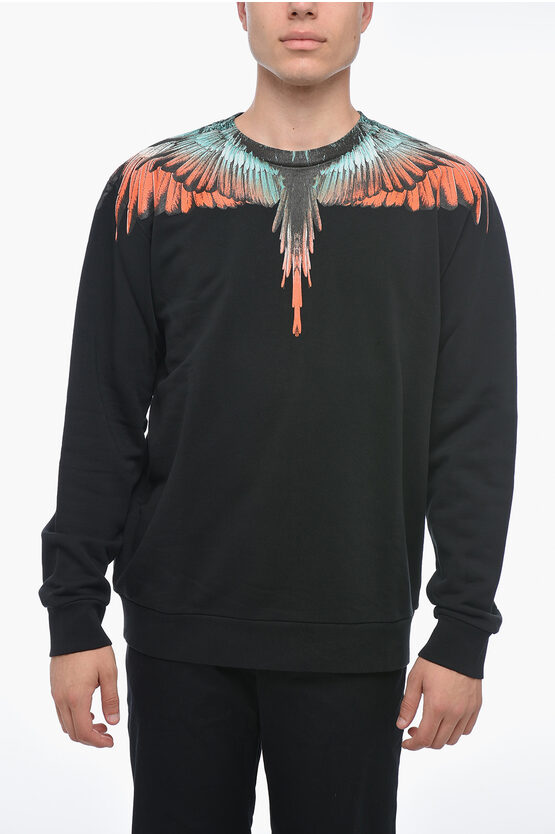 Shop Marcelo Burlon County Of Milan Brushed Cotton Icon Wings Crewneck Sweater