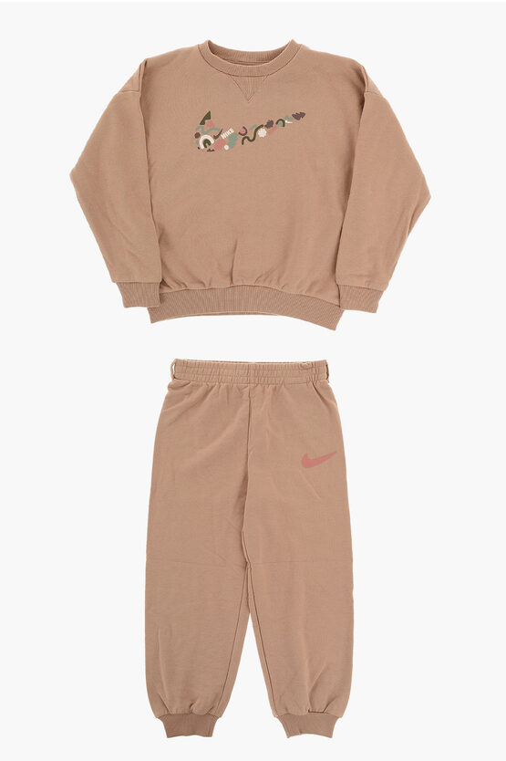 Nike Brushed Cotton Joggers And Crew-neck Sweatshirt Set In Brown