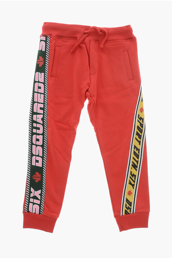 Dsquared2 Brushed Cotton Joggers With Branded Side Stripe In Red