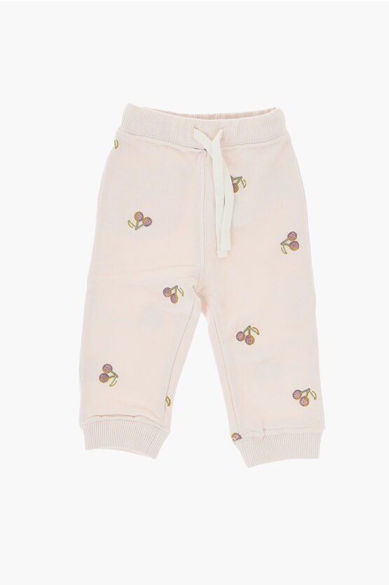 BONPOINT BRUSHED COTTON JOGGERS WITH CHERRY EMBROIDERIES