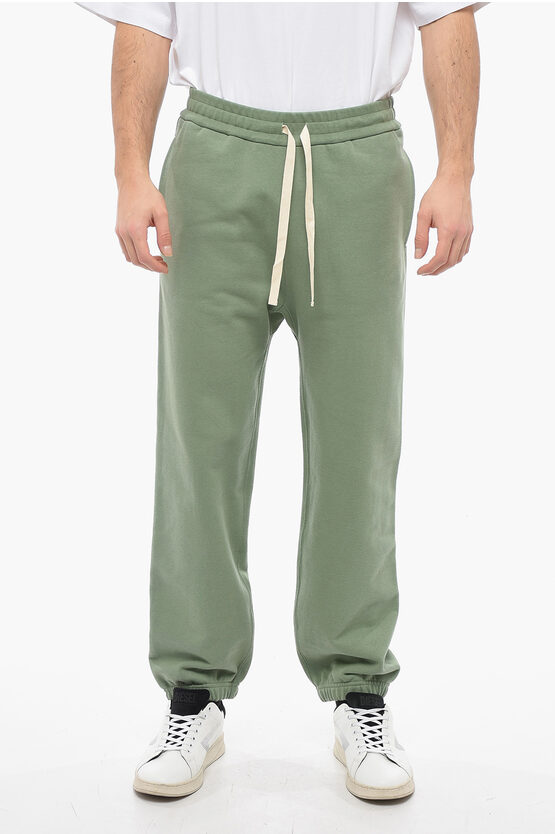 Jil Sander Brushed Cotton Joggers With Drawstring In Green
