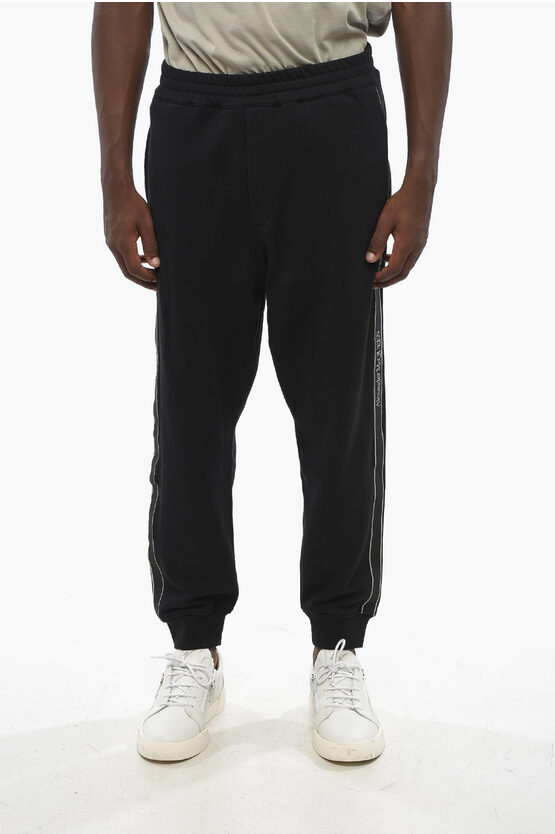 Alexander Mcqueen Brushed Cotton Joggers With Logoed Side Band In Black