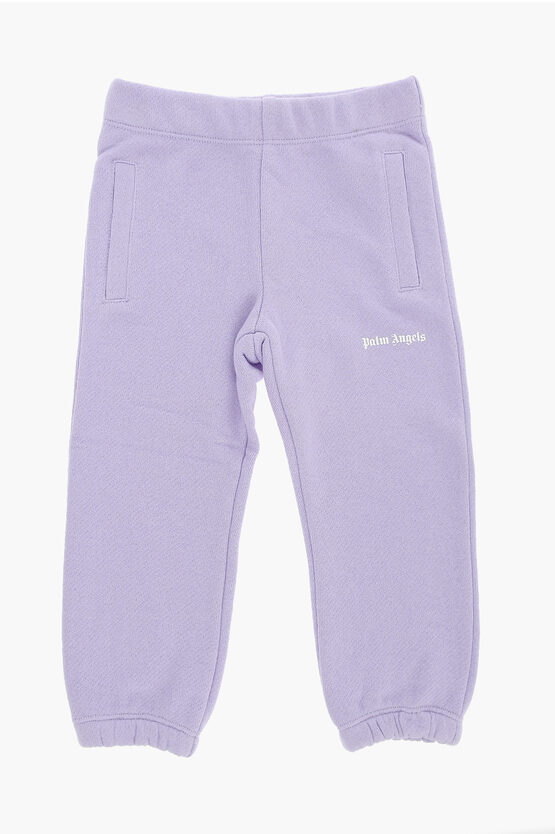 Palm Angels Brushed Cotton Joggers With Printed Logo In Purple