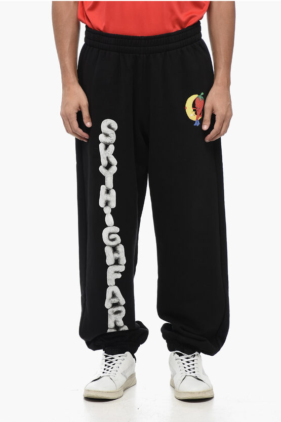 Shop Sky High Farm Brushed Cotton Joggers With Printed Logo