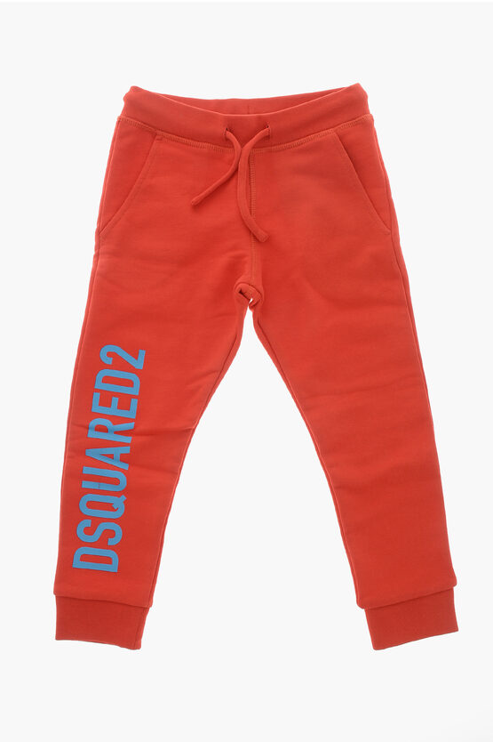 Dsquared2 Brushed Cotton Joggers With Printed Logo In Red