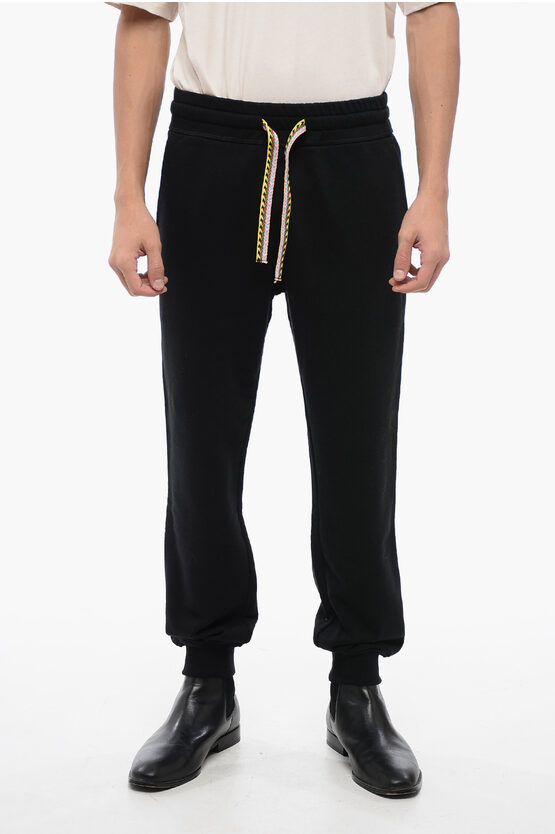 Shop Lanvin Brushed Cotton Lace Crab Sweatpants With Drawstring