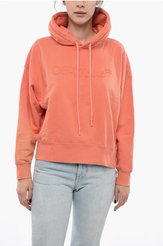 Off-white Brushed Cotton Laundry Hoodie In Orange