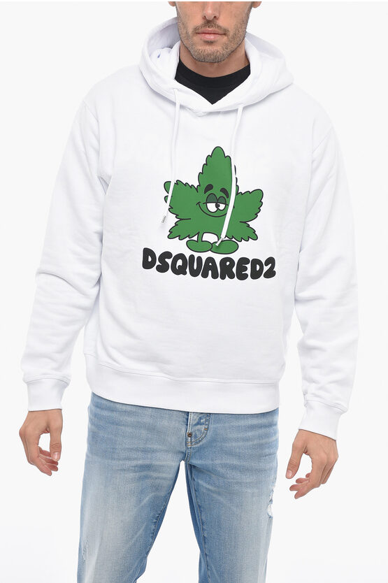 Dsquared2 Brushed Cotton Leaf Hoodie In White