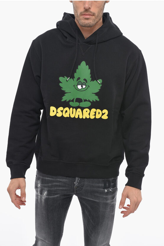 Dsquared2 Brushed Cotton Leaf Hoodie In Black