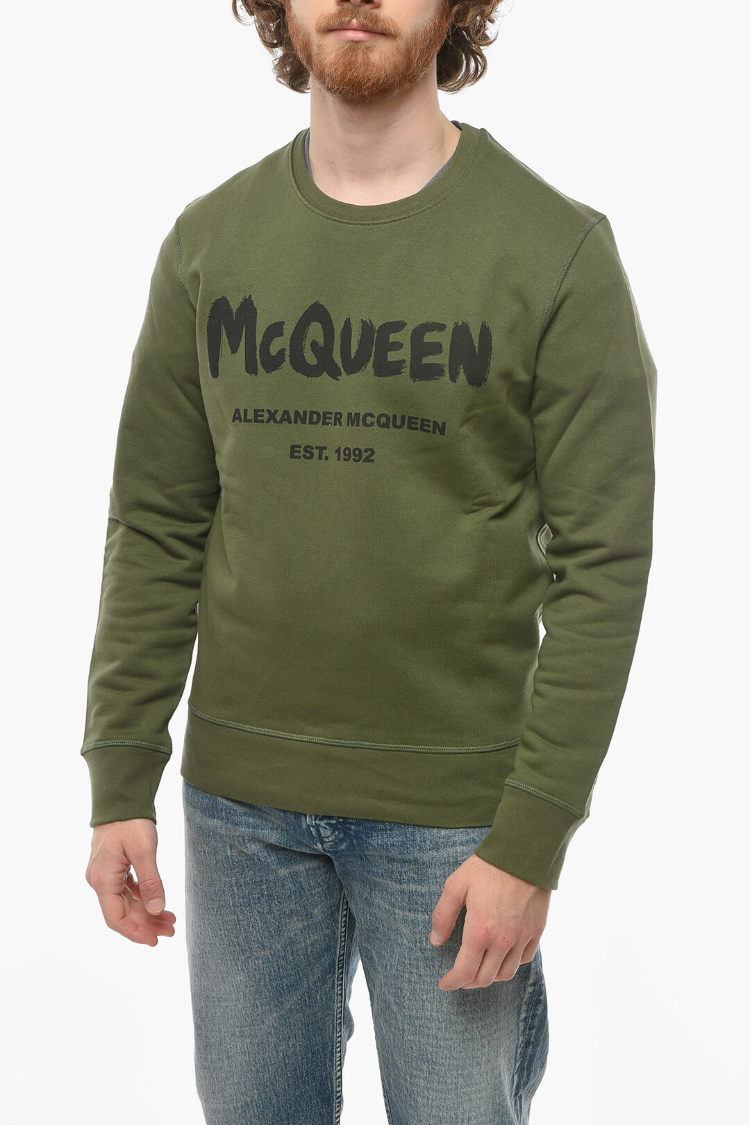 Brushed Cotton Logoed Crew Neck Sweatshirt