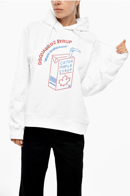 Dsquared2 Brushed Cotton Maple Syrup Hoodie In White