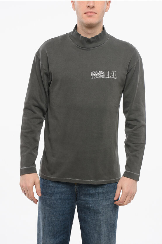 Erl Brushed Cotton Mock-neck Sweatshirt With Contrasting Print