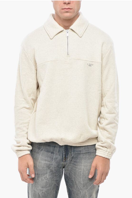 1989 Studio Brushed Cotton Mock Neck Sweatshirt With Half Zip In Neutral