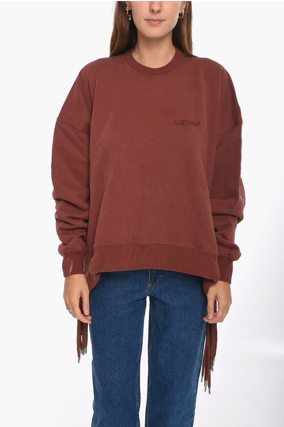 Ambush Brushed-cotton Multicord Crewneck Sweatshirt With Logo Embro In Burgundy