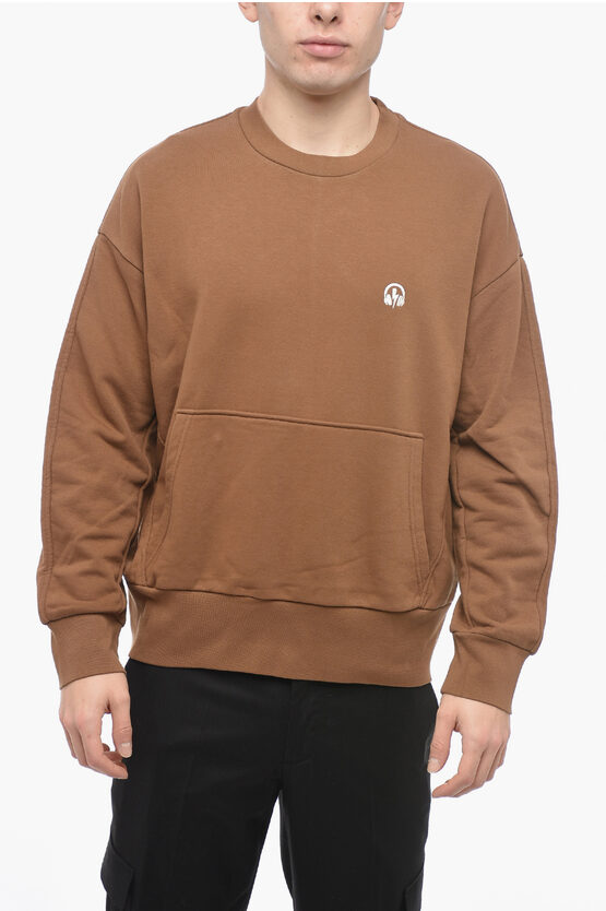 Neil Barrett Brushed Cotton Music Bolt Baggy Fit Sweatshirt In Brown