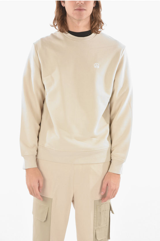 Neil Barrett Brushed Cotton Music Bolt Crewneck Sweatshirt With Embroider In Neutral